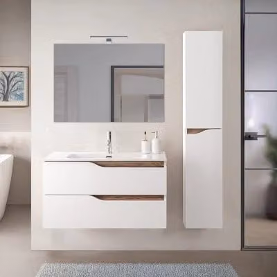 Mobile bagno sospeso moderno Inbagno bianco con pensile e vanità L: 100 cm