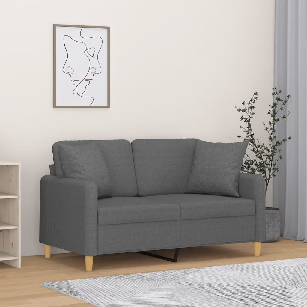 vidaXL Divano a 2 Posti Moderno in Tessuto Grigio con Cuscini e Struttura in Metallo – 1
