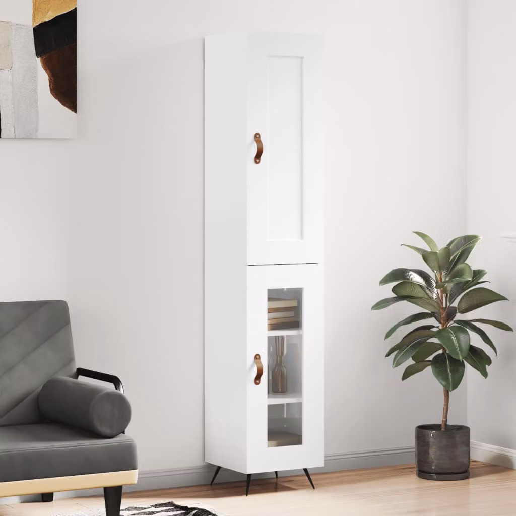 vidaXL Credenza Moderna Bianca Lucida con Ante in Vetro e Ripiani Interni L/P/H: 34,5 x 34 x 180 cm
