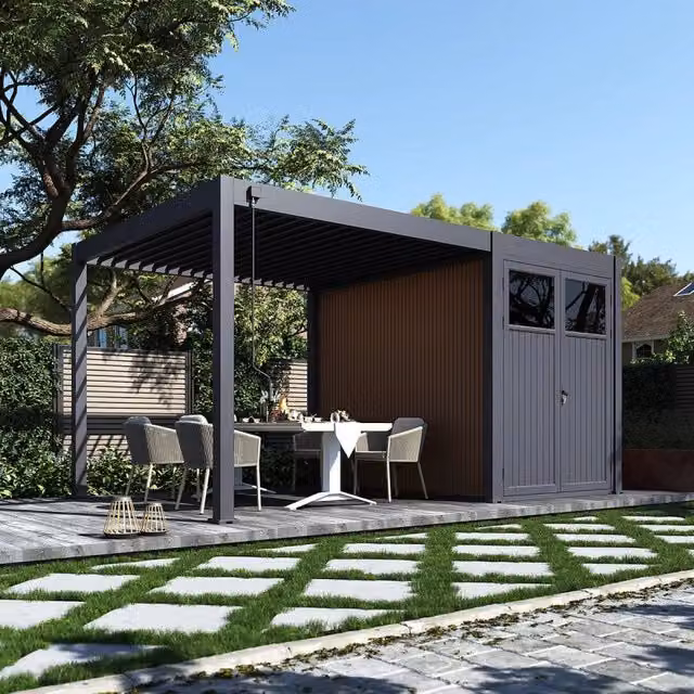 Pool house ombrea da 15m2 in alluminio e wpc colore antracite L: 5 m, P: 3 m