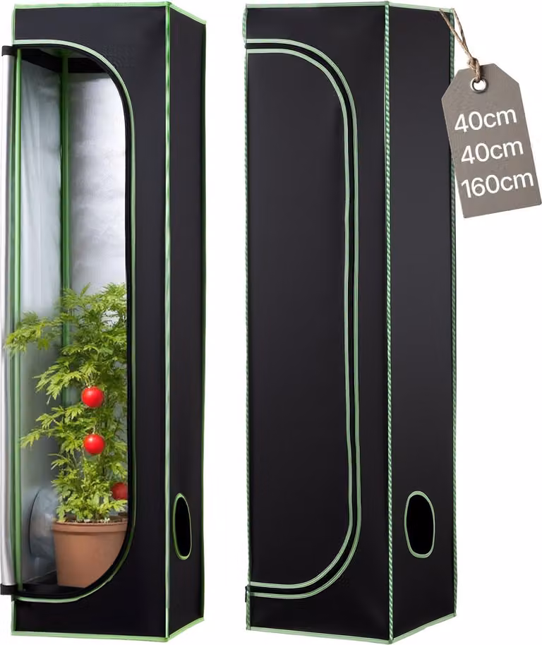 Tenda da coltivazione - Growbox Indoor 40 x 40 x 160 cm - Mylar 600D altamente riflettente - Finestra di osservazione - Vaschetta di fondo - Cerniera - Per frutta, fiori e verdura