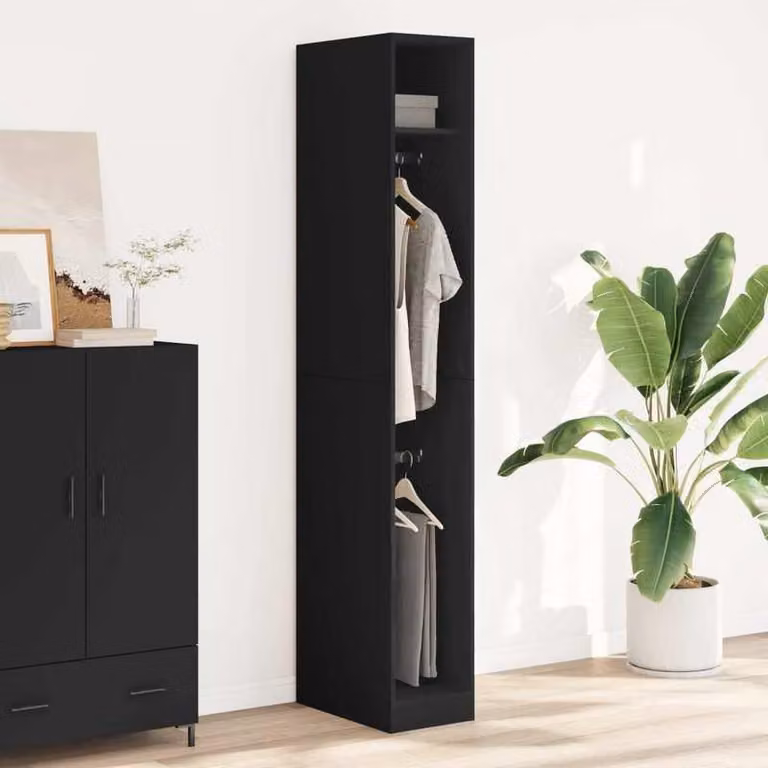 Armadio 30x50x200 cm, realizzato in legno nero trattato, ideale per riporre vestiti e accessori
