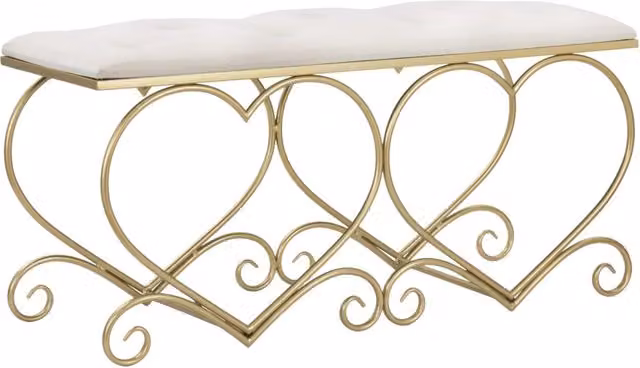 Panca Heart Crema 105x37,5x51,5 cm in Ferro e MDF e Spugna e Poliestere Oro e Rosa