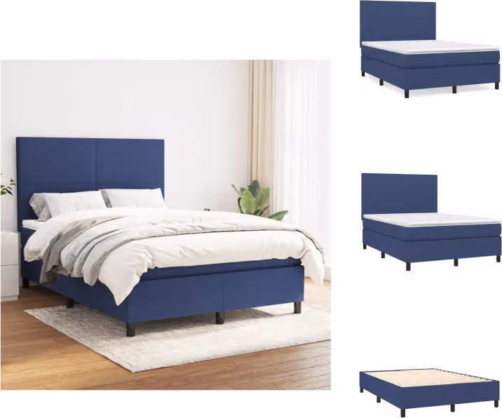 vidaXL Letto a molle con materasso blu 140x200 cm in tessuto - Letti & strutture letto