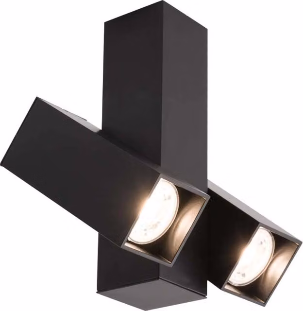 Faretto da soffitto doppio quadrato Shilo nero orientabile e dimmerabile con attacco GU10 in metallo