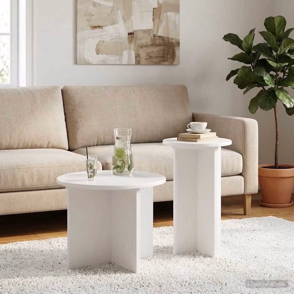 Set di 2 tavolini rotondi vidaXL in legno MDF bianco opaco Ø 45 cm