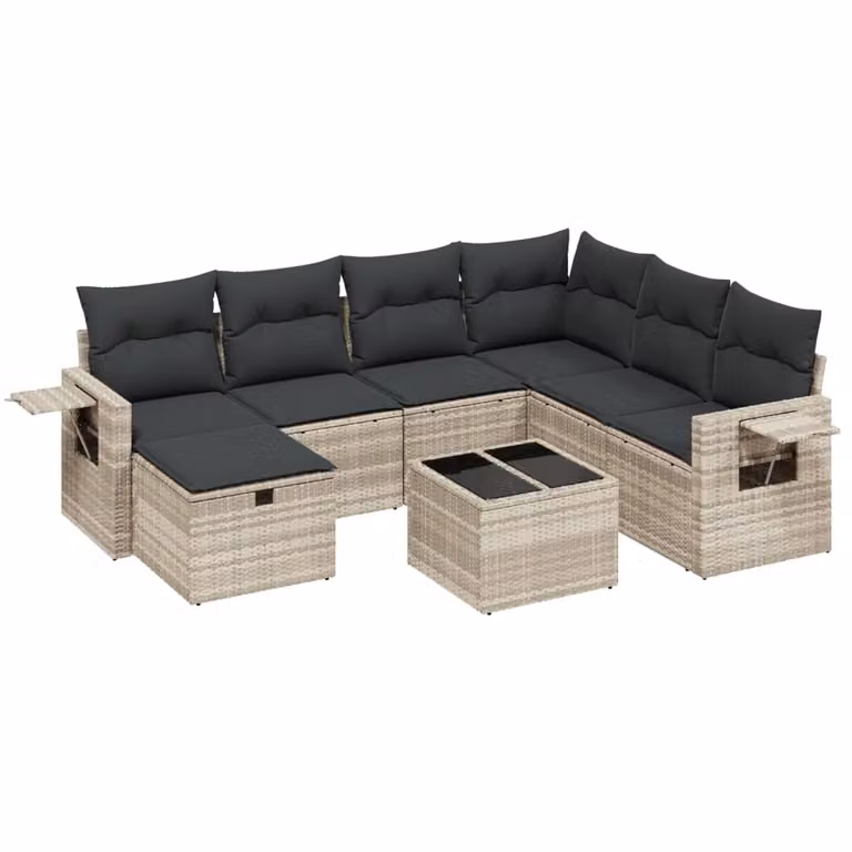Set Divano da Giardino 8pz con Cuscini Grigio Chiaro Polyrattan