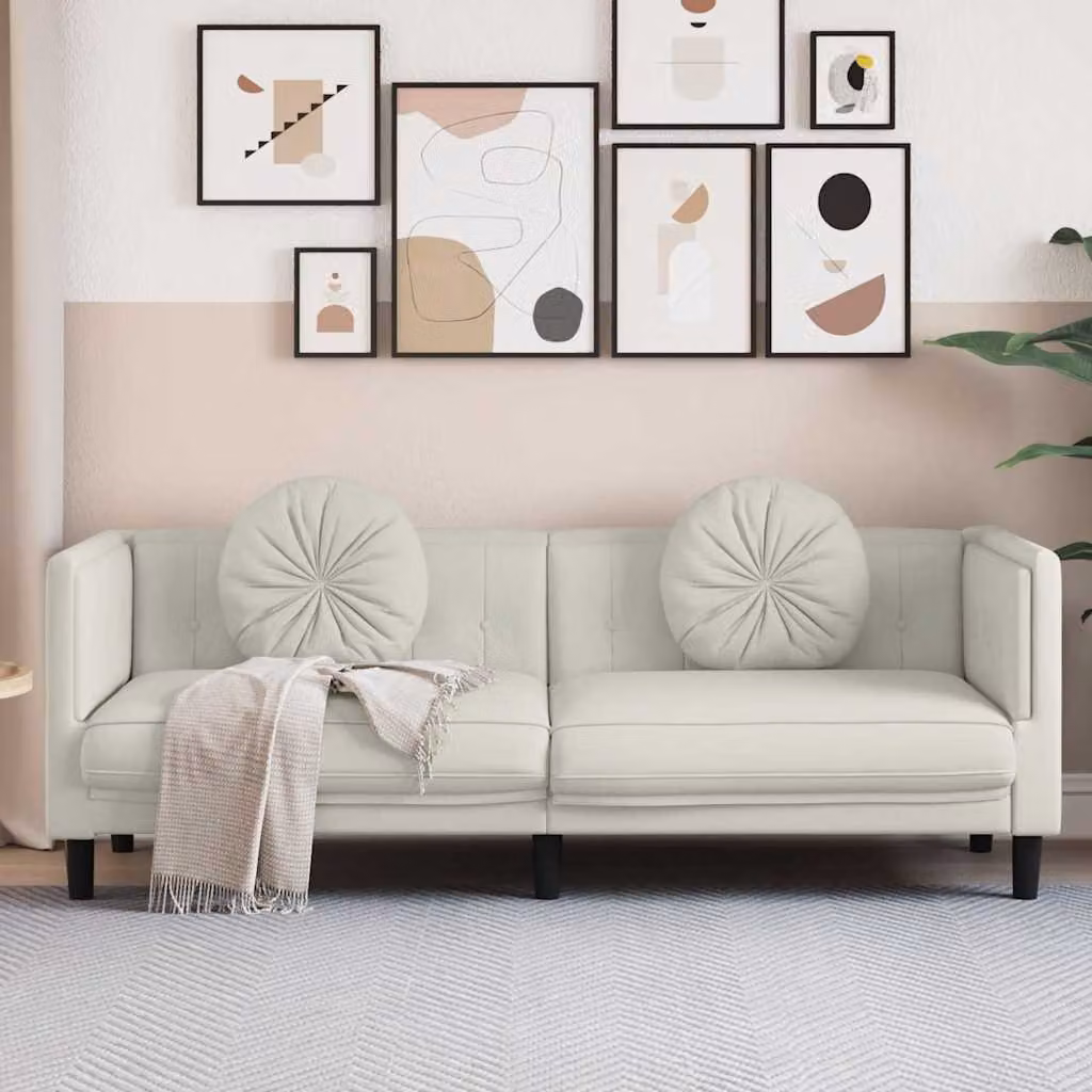 vidaXL Divano a 3 Posti Moderno in Velluto Beige con Cuscini, L: 193.5 cm, P: 77.0 cm, H: 70.0 cm