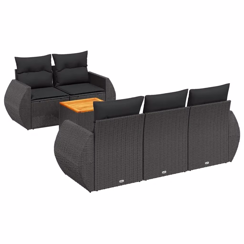 vidaXL Set Divano da Giardino a L in Polyrattan Nero con Cuscini e Tavolino da Caffè – 2
