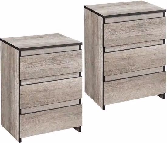 Set di 2 Cassetti Notturni con 3 Comparti - Cassetto Notturno in Legno Spaziale Grigio 45x35x60,5 cm