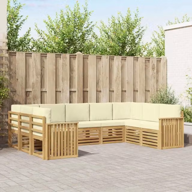 Set di divani da giardino vidaXL in legno di acacia massello con cuscini beige e marroni