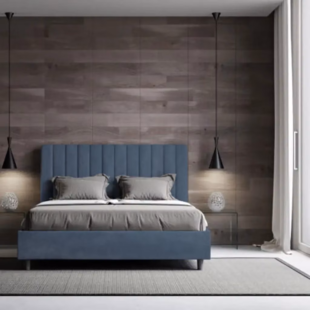 Letto matrimoniale francese con contenitore Agueda Ityhome in microfibra blu L/P: 140 x 200 cm – 2