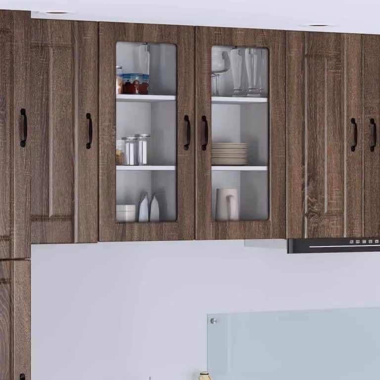 Set di 2 mobili da parete LUCCA vidaXL con ante in vetro, Rovere Marrone
