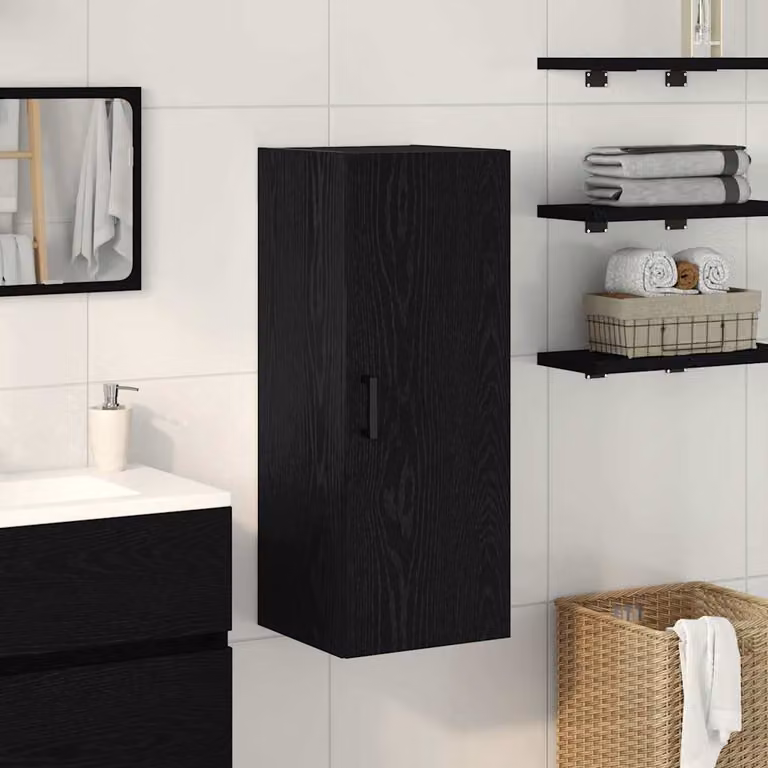 Mobiletto da parete vidaXL in legno Rovere Nero con ante a battente, L 34,5 cm x P 34 cm x H 90 cm