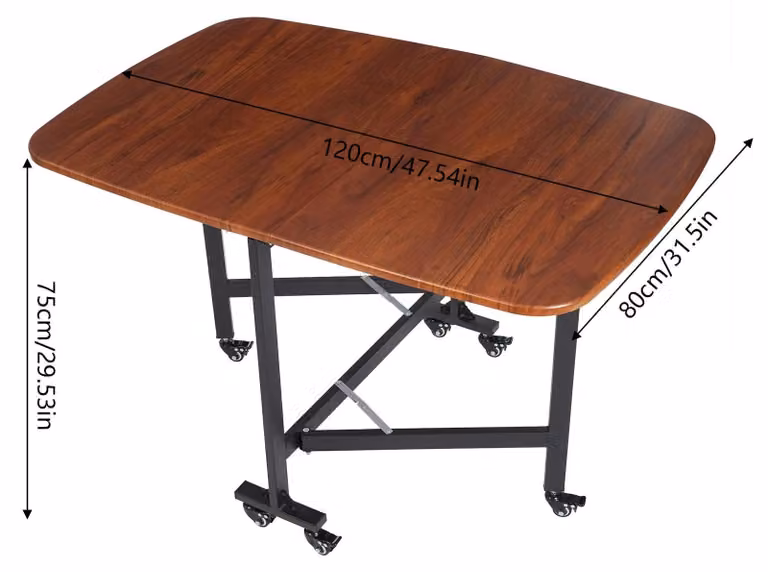 Tavolo da pranzo pieghevole - Tavolo da cucina su rotelle - 6 rotelle piroettanti - Portata 100 kg - Modello indipendente - Stile moderno - Marrone cioccolato