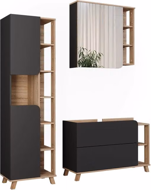 Set di mobili da bagno Karen Sonoma/Antracite 3 pezzi Vicco