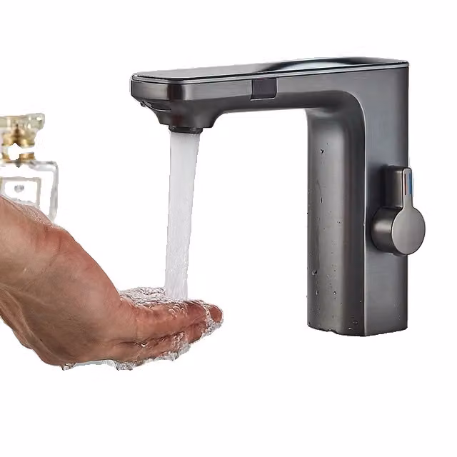 Rubinetto con sensore senza contatto, Display digitale della temperatura, Installazione semplice, Grigio A