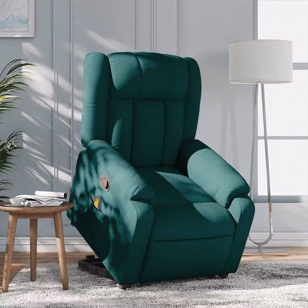 vidaXL Poltrona Alzapersona Elettrica Verde con Braccioli in Tessuto e Schiuma – 1