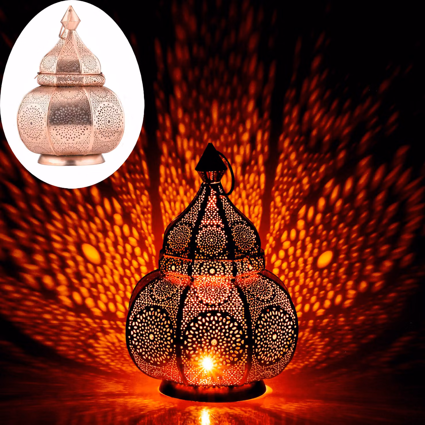 Lampada orientale a lanterna Lampada da tavolo Lamisa rame