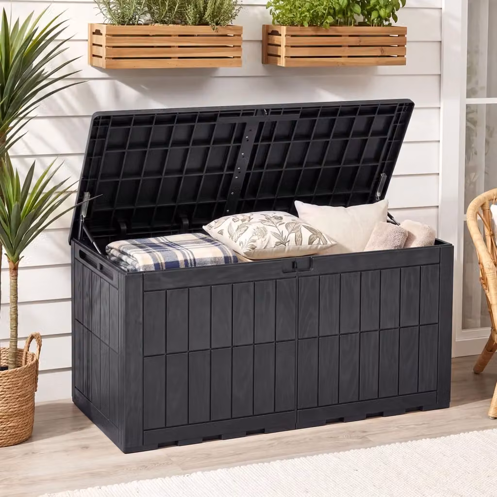 Cassapanca contenitore da esterno resistente alle intemperie con serratura e protezione UV, colore Nero opaco – 2