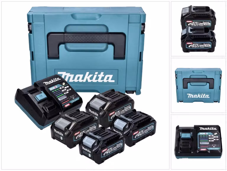 Kit di alimentazione Makita 2x BL 4025 batteria 40 V max. 2,5 Ah XGT + 2x BL 4040 batteria 40 V max. 4,0 Ah XGT + caricatore DC 40 RA + Makpac