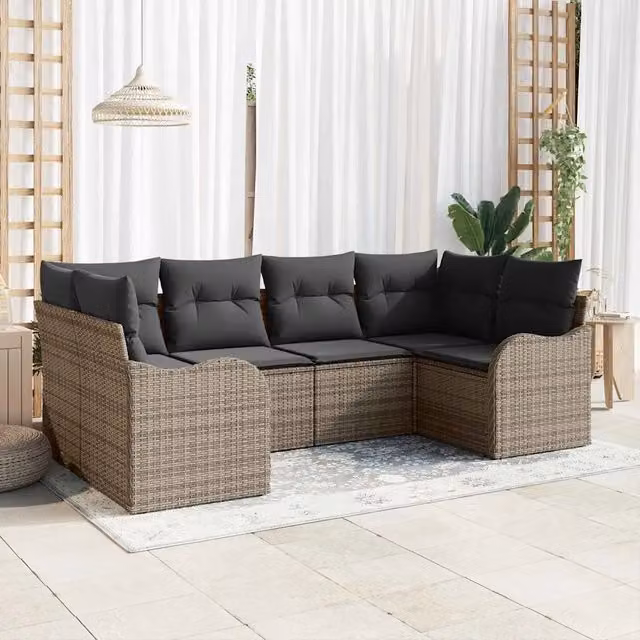 Set Divano da Giardino 6 pz Grigio Poly Rattan 3354508