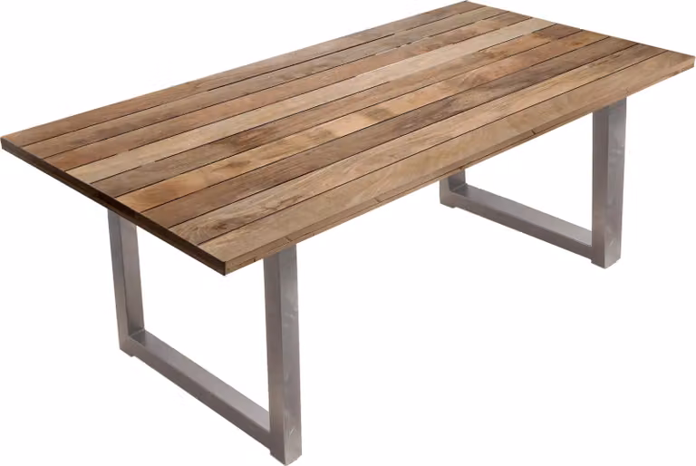 Tavolo da pranzo Möbilia 200 x 100 cm | Piano in mango naturale da 43 mm | Struttura in metallo color argento anticato | L 200 x P 100 x H 77 cm | 25020007 | Serie TAVOLO