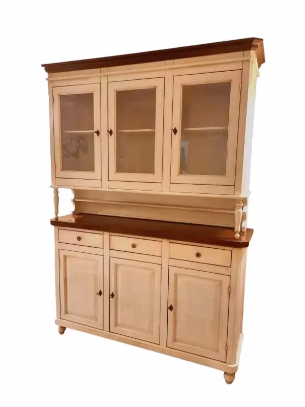 Cristalliera Arte Povera Mobili 2G in Legno e Vetro Bicolore Marrone e Bianco L: 150 cm, P: 43 cm, H: 208 cm – 1