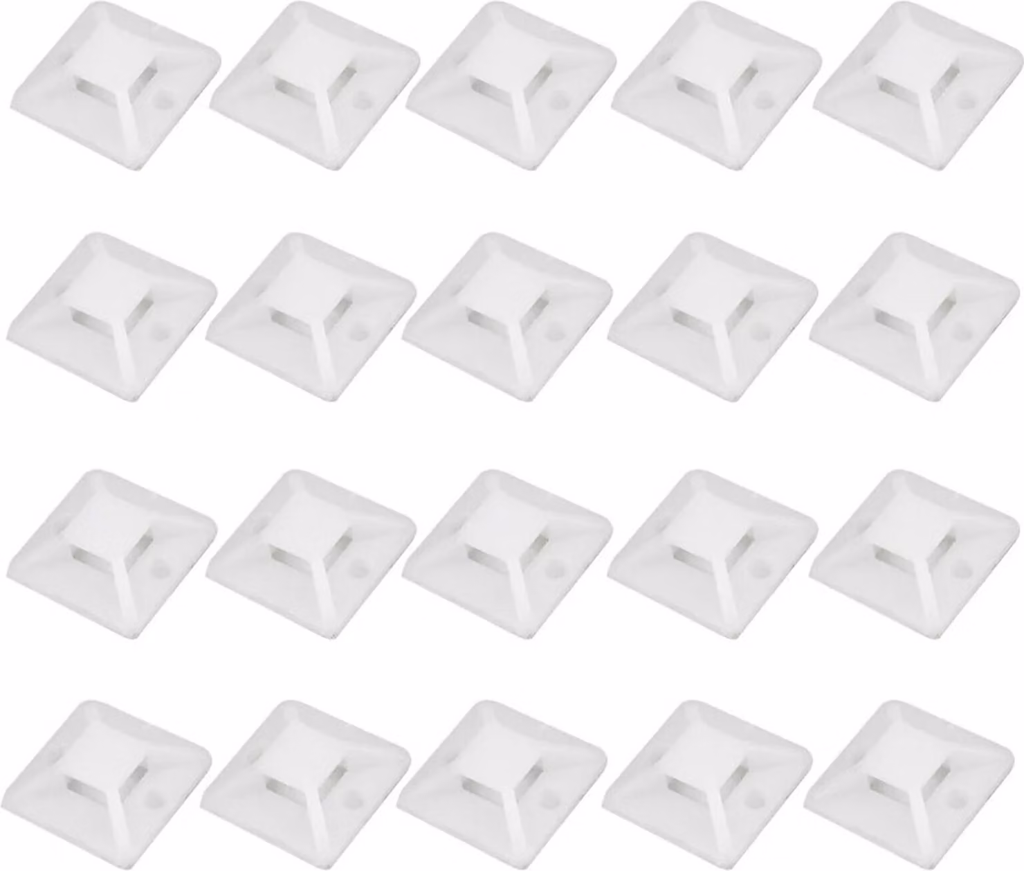 set di 30 basi adesive per fascette Bianco 18 x 18 mm - 30 pezzi Base di montaggio Autoadesiva e con due punti di avvitamento | Cuscinetti adesivi per fascette | Supporto per fascette | Set di basi di montaggio