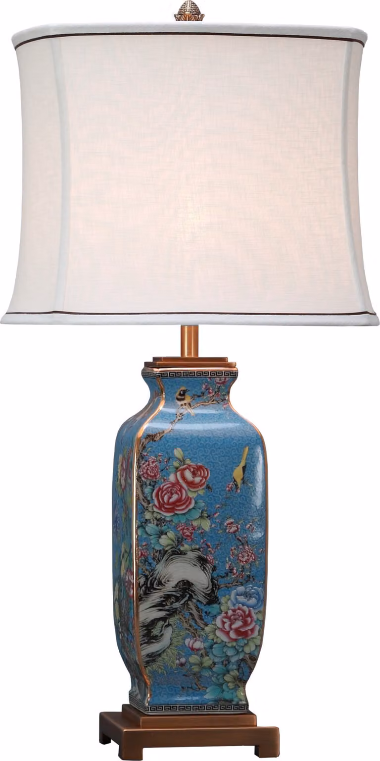 Fine Asianliving Lampada da tavolo cinese in porcellana con paralume E27 Lampada da tavolo orientale in Vetroceramica Lampade da comodino camera da letto soggiorno