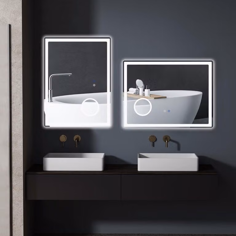 Specchio da bagno a LED - Specchio - Specchio da parete - Specchio ingrandente - Specchio per il trucco - 80x60 cm - Ingrandimento 3x