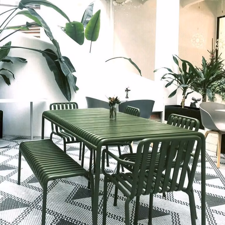 Set di tavoli e sedie da giardino - Mobili da esterno in ferro, adatti per ristoranti con giardino, caffè e altre aree esterne, verde 120 cm 【HYZL1233】