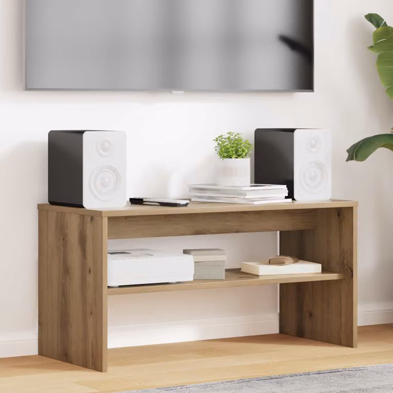 Mobile TV vidaXL in legno Rovere artigianale marrone con ruote L: 80 cm, P: 35 cm, H: 40 cm