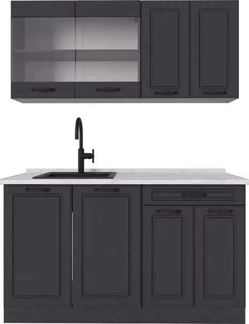 Cucina monoblocco R-Line Antracite rustico/Antracite 140 cm, PL Marmo Vicco