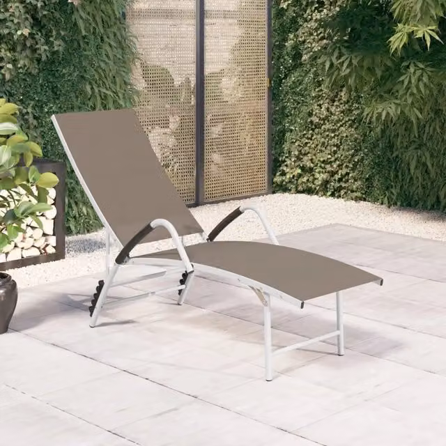 Lettino prendisole vidaXL in alluminio verniciato e textilene beige con poggiatesta regolabile per giardino e terrazzo