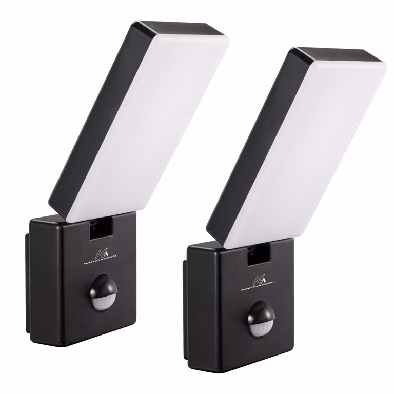 2 lampade LED Maclean con sensore di movimento. Sensore di movimento PIR. Colore: nero. 10 W. Grado di protezione IP65. 800 lumen. Colore della luce: bianco neutro (4000 K). Modello: MCE516 B