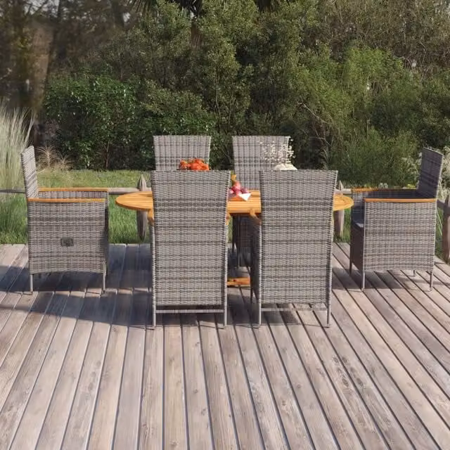 Set da giardino vidaXL in legno di acacia e rattan grigio composto da 7 pezzi
