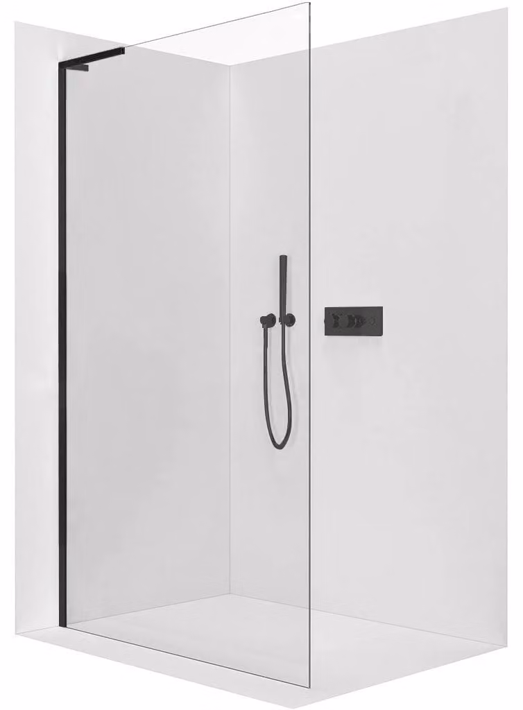 CERANO - Box doccia Walk-in Onyx con montante a sinistra - 10 mm - nero opaco, vetro trasparente - 160x200 cm