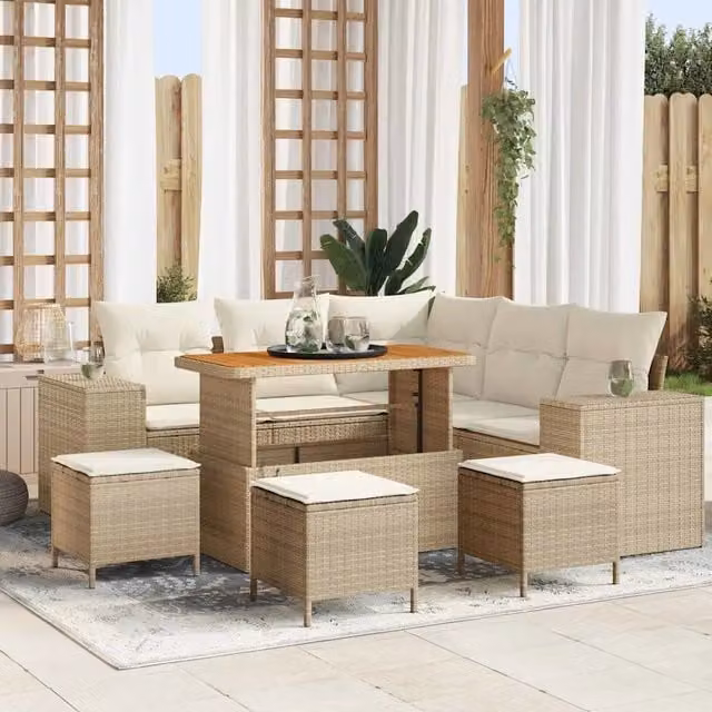 Set Divano da Giardino 9 pz 8-Numero di posti Beige e Crema 3363961