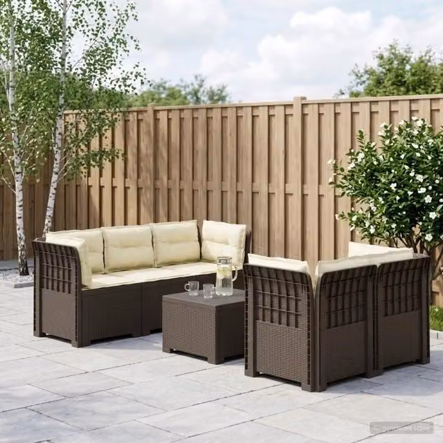 Divano da Giardino 5 Posti con Cuscini Stile Rattan PP 3443918