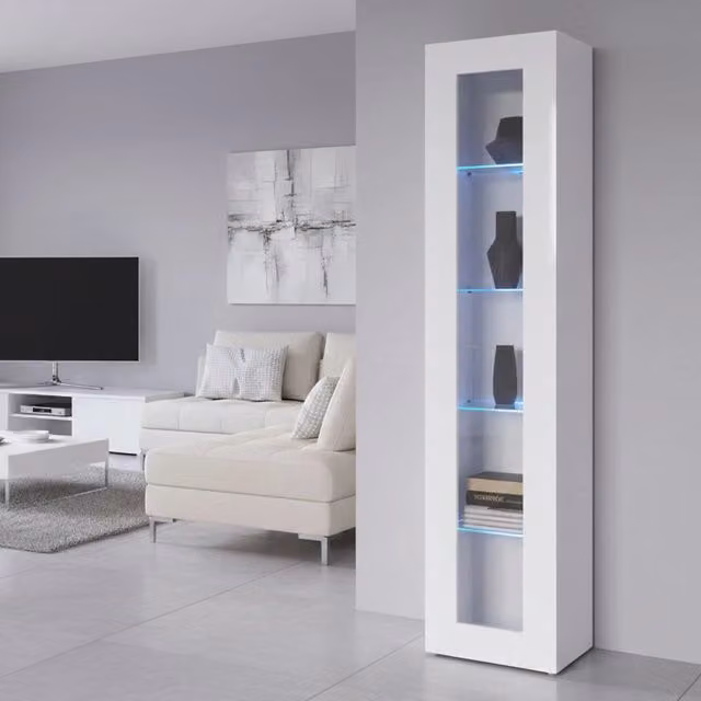 Mobile Espositore Vladimiro, Vetrina 4 Ripiani Made in Italy, 30x40x180h cm Bianco Lucido
