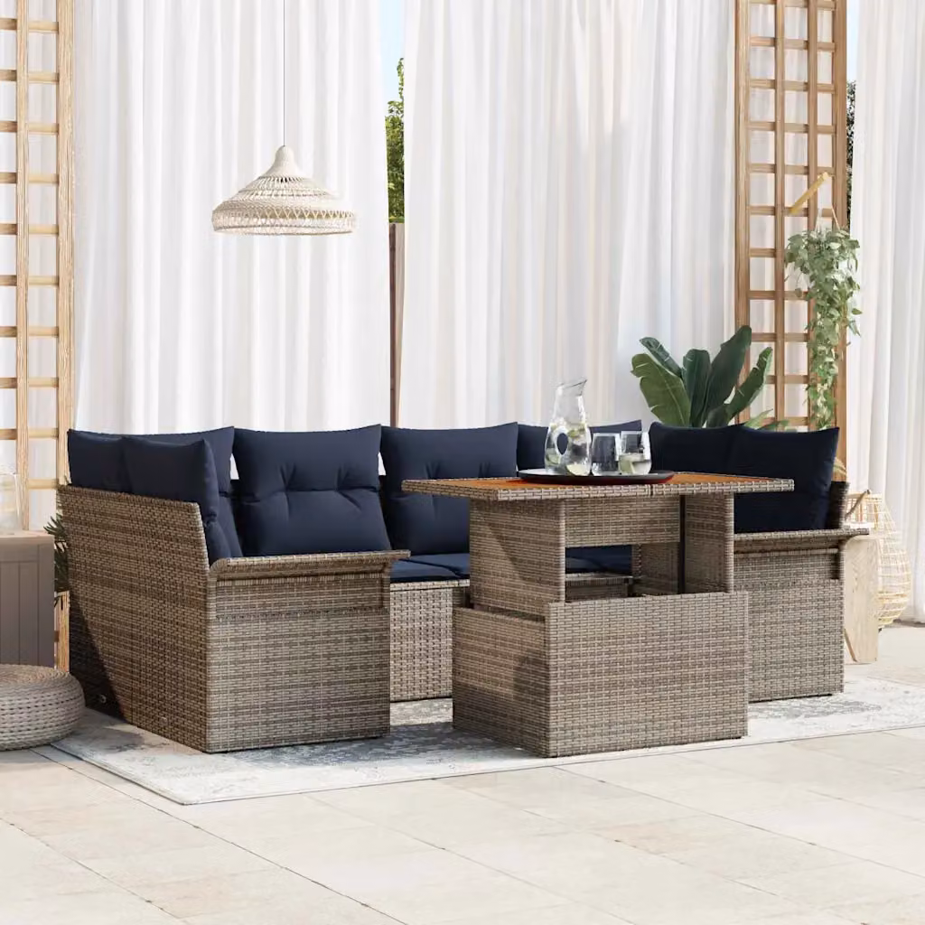 Set Divano da Giardino Moderno vidaXL in Rattan Grigio, 7 Pezzi