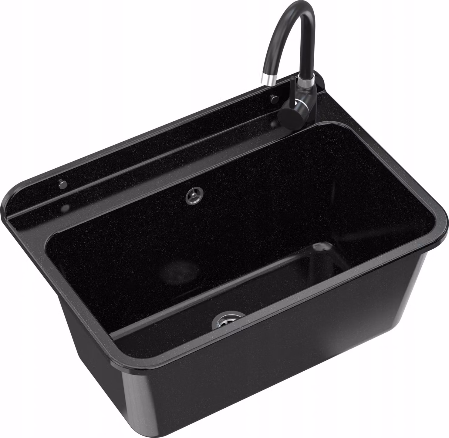 Granitan - Lavabo - Lavello - 61x41x30 cm - Nero - con rubinetteria BETA e sifone - LARGE