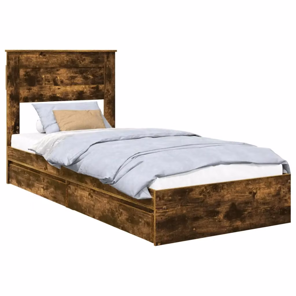 Letto con contenitore e cassetto vidaXL in rovere fumé, L 100 x P 200 cm – 2