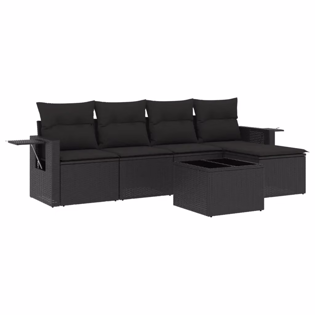 vidaXL Set Divano da Giardino 6 pz in Polyrattan Nero con Cuscini e Tavolino – 2