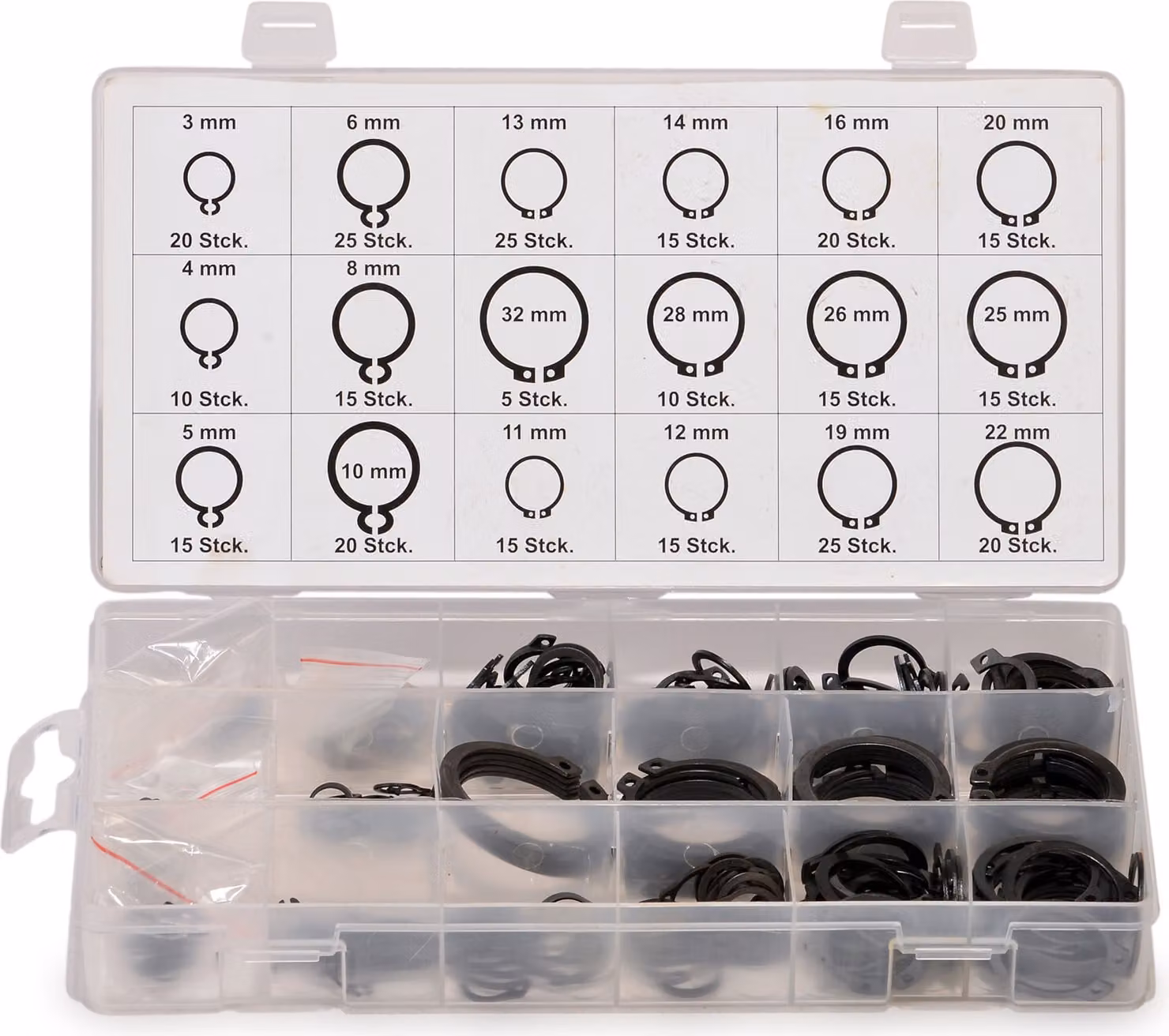 Anello elastico Assortimento di anelli elastici Cassetta esterna 3 - 32 mm 300 pz