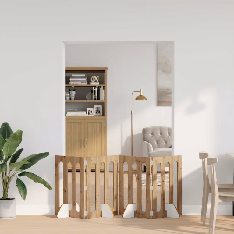Recinto pieghevole per cani vidaXL in legno color rovere, set di 4 pezzi