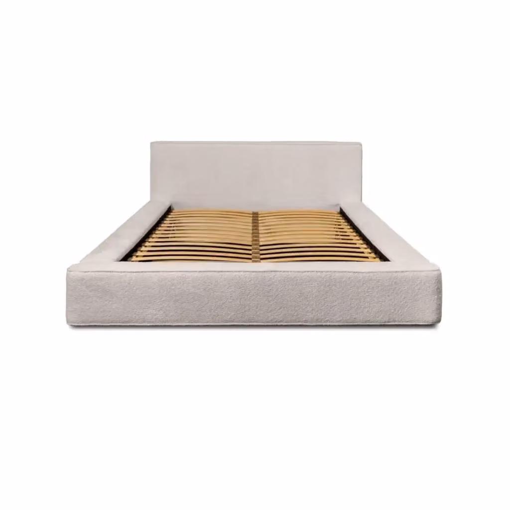 Letto contenitore VELORA Meublorama in tessuto bouclé e velluto beige, L/P/H: 140 x 200 x 86 cm con rete sollevabile e contenitore integrato – 2