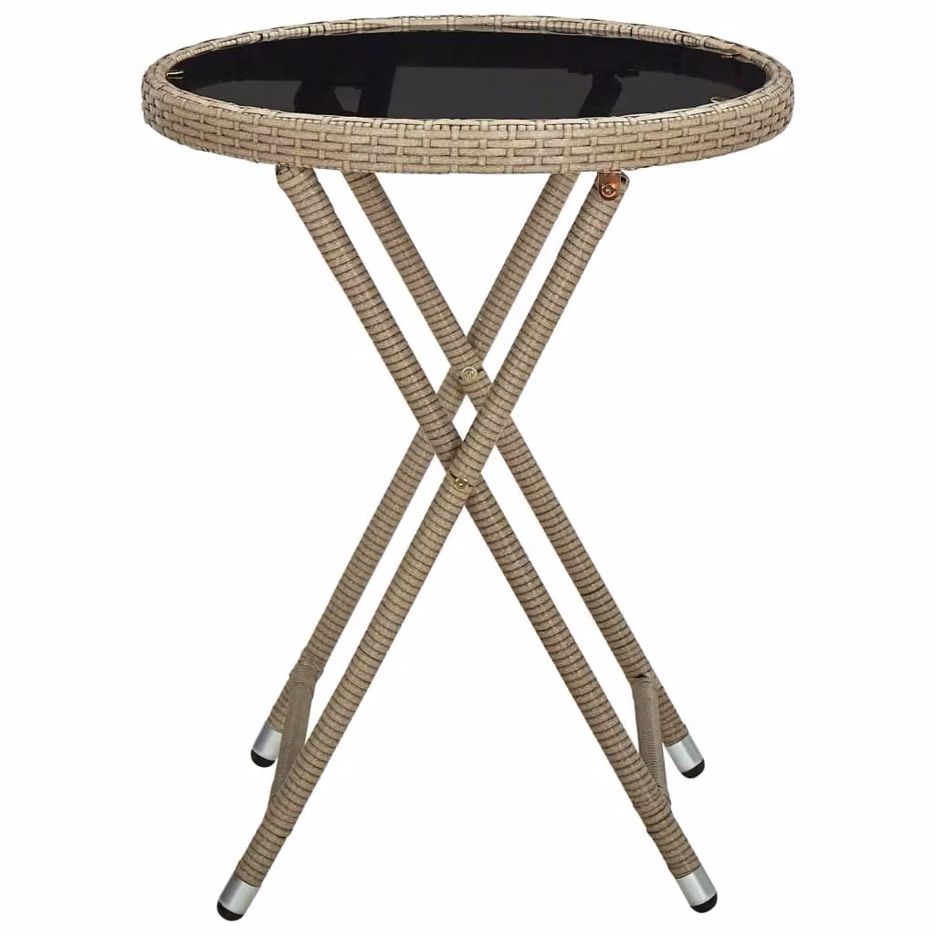 Tavolino Beige 60 cm in Polyrattan e Vetro Temperato