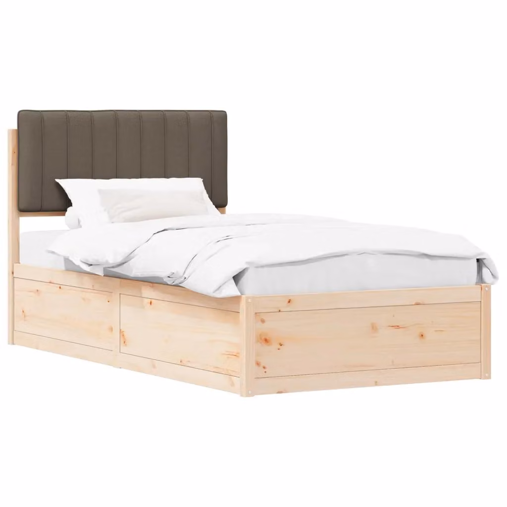 Letto con Testiera Rivestita in Tessuto vidaXL in Pino Massello, Colore Beige e Marrone, L/P: 100 x 200 cm – 2